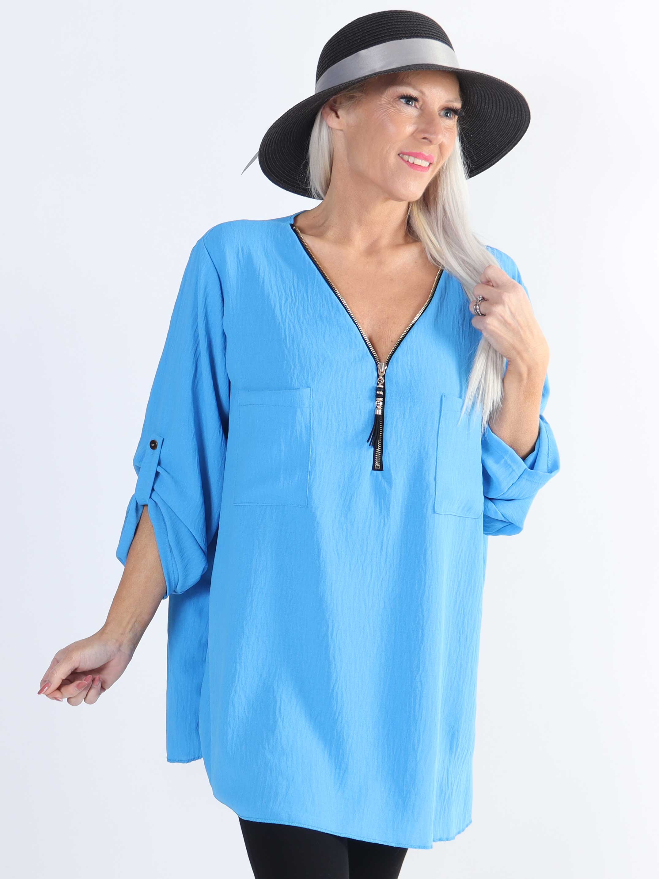 Claudia - Ensfarvet plus size tunika med lynlås